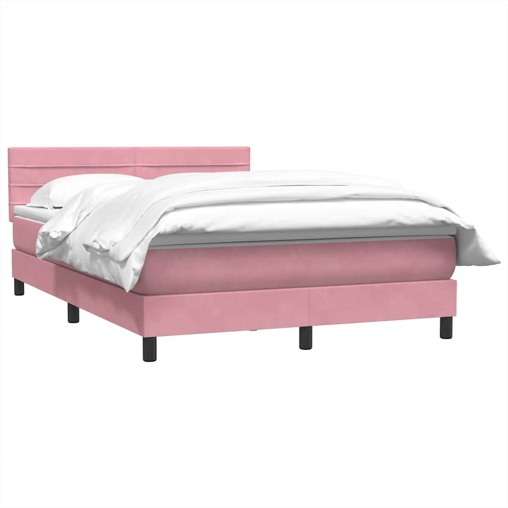 vidaXL Κρεβάτι Boxspring με Στρώμα Ροζ 140x210 εκ. Βελούδινο