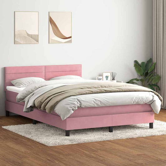 vidaXL Κρεβάτι Boxspring με Στρώμα Ροζ 140x210 εκ. Βελούδινο