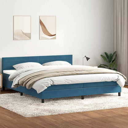 vidaXL Κρεβάτι Boxspring με Στρώμα Σκούρο Μπλε 180x210 εκ. Βελούδινο