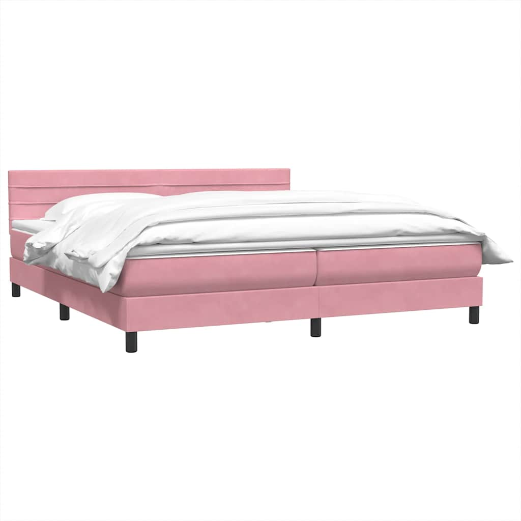 vidaXL Κρεβάτι Boxspring με Στρώμα Ροζ 180x210 εκ. Βελούδινο