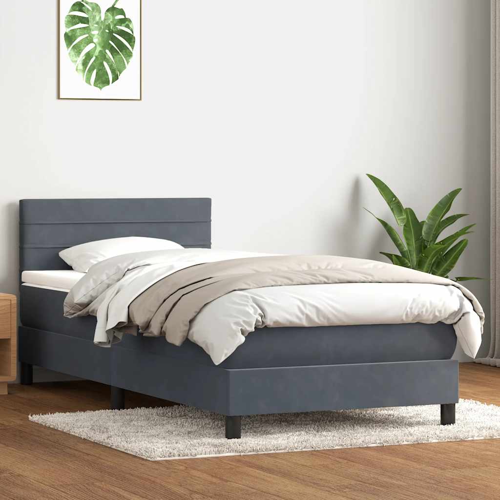 vidaXL Κρεβάτι Boxspring με Στρώμα Σκούρο Γκρι 80x220 εκ. Βελούδινο