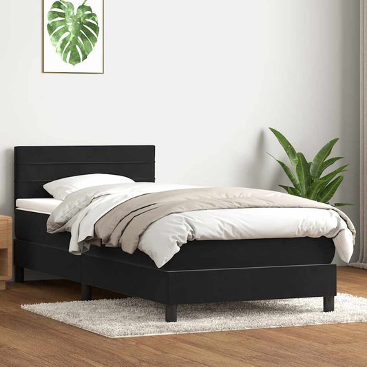 vidaXL Κρεβάτι Boxspring με Στρώμα Μαύρο 80x220 εκ. Βελούδινο