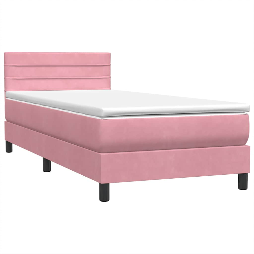 vidaXL Κρεβάτι Boxspring με Στρώμα Ροζ 80x220 εκ. Βελούδινο