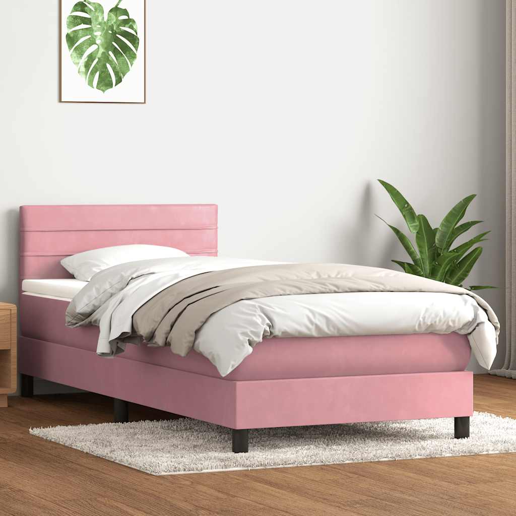 vidaXL Κρεβάτι Boxspring με Στρώμα Ροζ 80x220 εκ. Βελούδινο