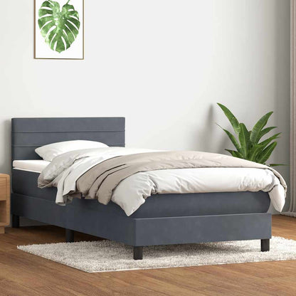 vidaXL Κρεβάτι Boxspring με Στρώμα Σκούρο Γκρι 90x220 εκ. Βελούδινο