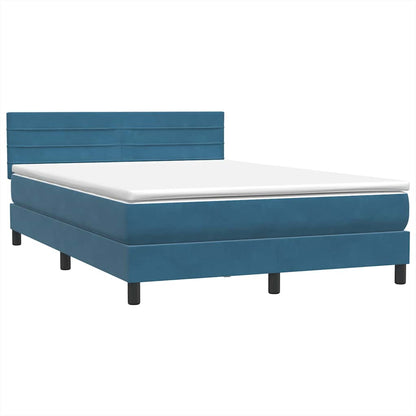 vidaXL Box Spring κρεβάτι με στρώμα σκούρο μπλε 140x220 cm Βελούδινο