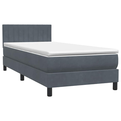 vidaXL Κρεβάτι Boxspring με Στρώμα Σκούρο Γκρι 90x210 εκ. Βελούδινο