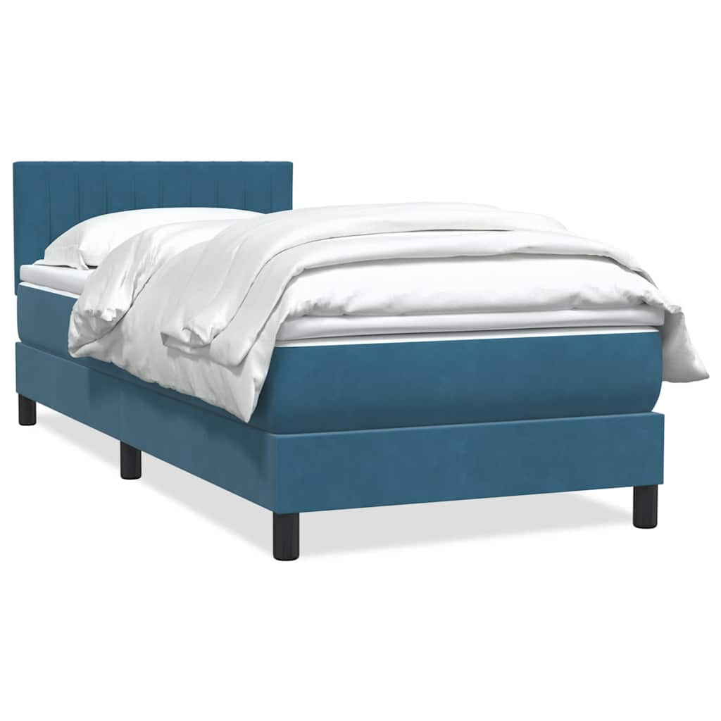 vidaXL Κρεβάτι Boxspring με Στρώμα Σκούρο Μπλε 100x210 εκ. Βελούδινο