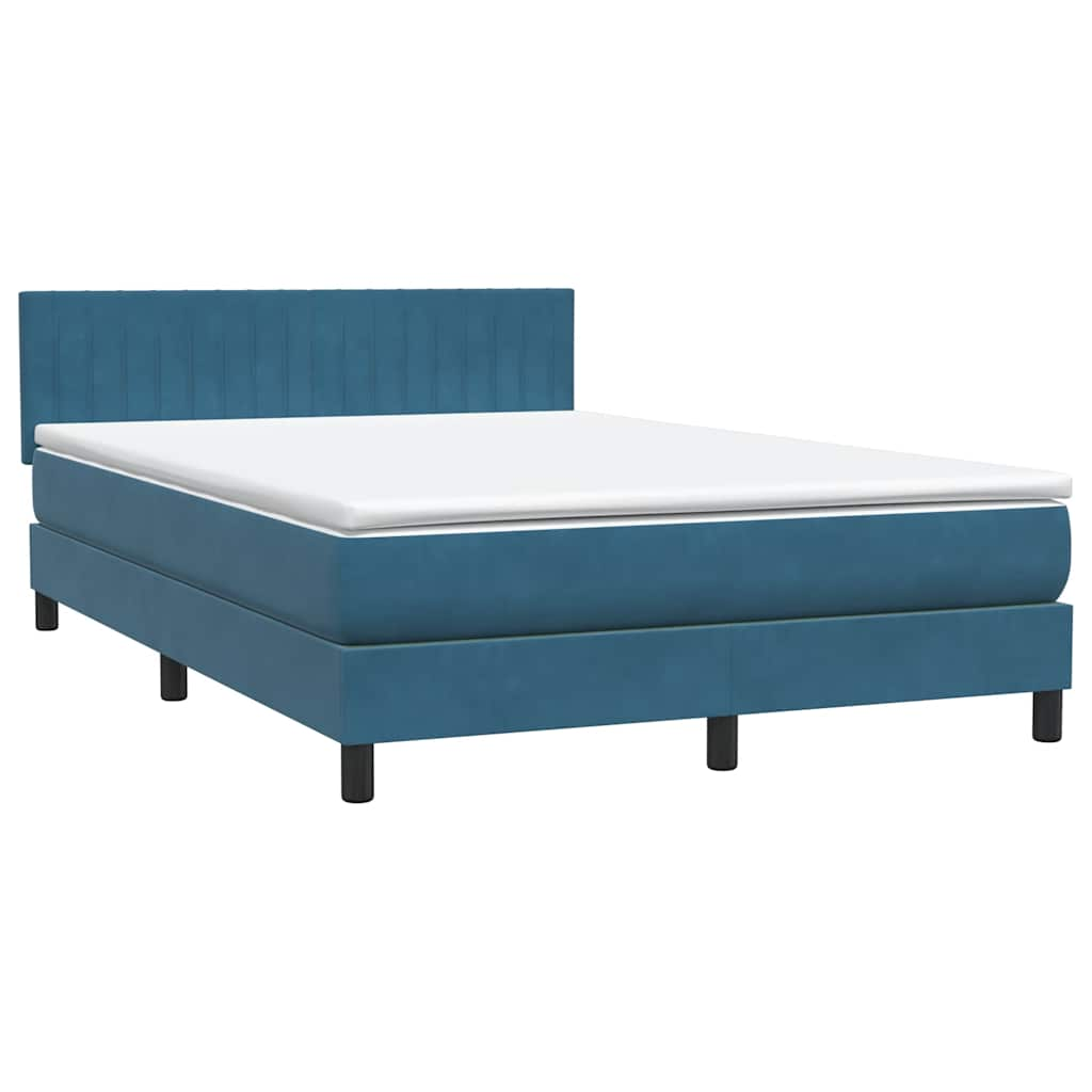 vidaXL Κρεβάτι Boxspring με Στρώμα Σκούρο Μπλε 140x210 εκ. Βελούδινο