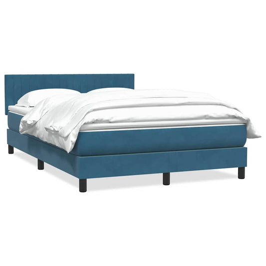 vidaXL Κρεβάτι Boxspring με Στρώμα Σκούρο Μπλε 140x210 εκ. Βελούδινο