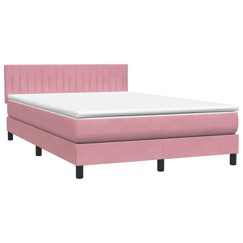 vidaXL Κρεβάτι Boxspring με Στρώμα Ροζ 140x210 εκ. Βελούδινο