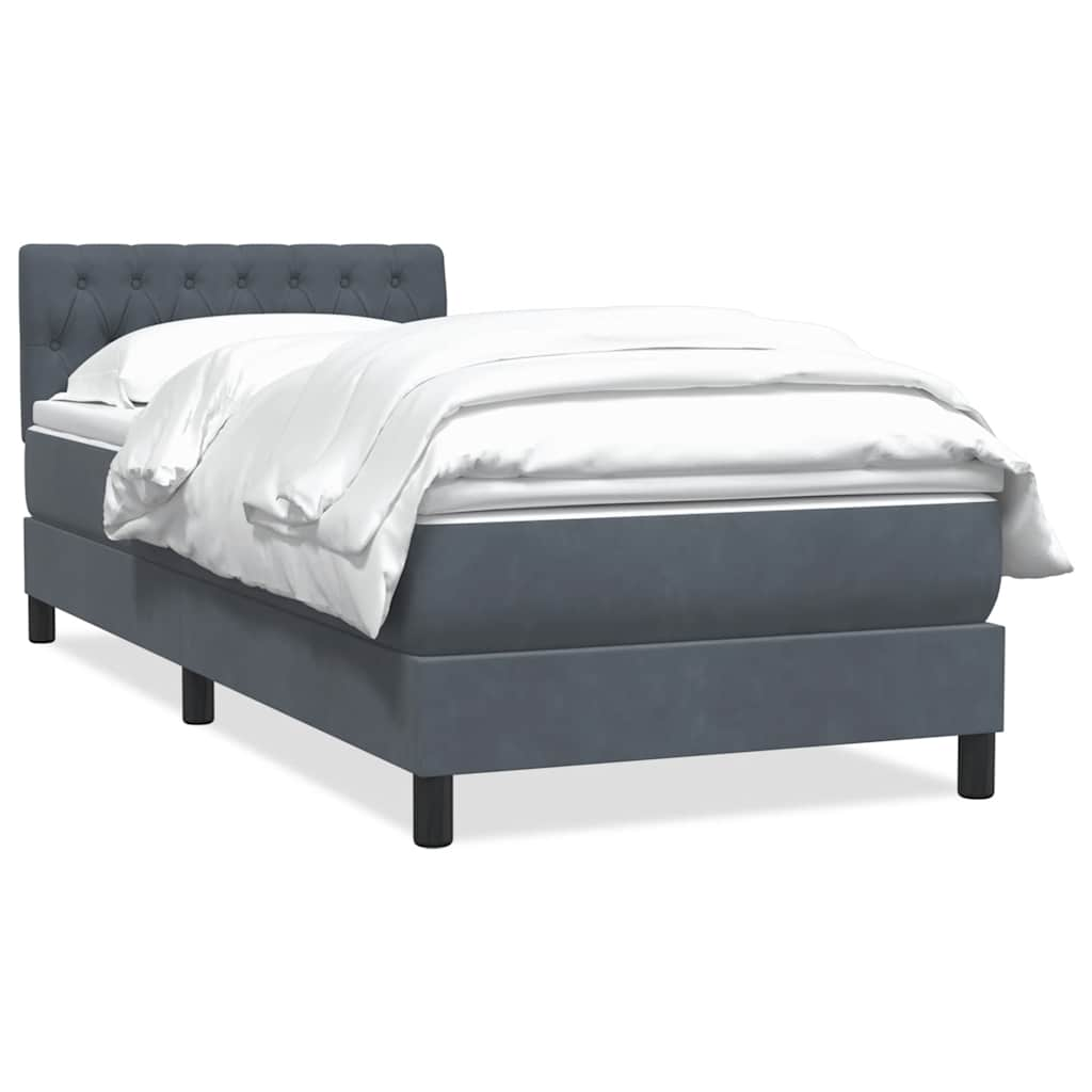 vidaXL Κρεβάτι Boxspring με Στρώμα Σκούρο Γκρι 90x210 εκ. Βελούδινο