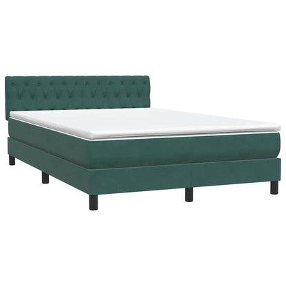 vidaXL Κρεβάτι Boxspring με Στρώμα Σκούρο Πράσινο 140x210εκ. Βελούδινο