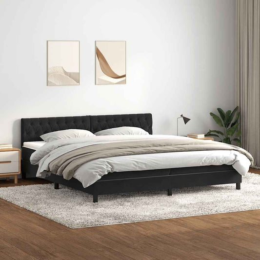 vidaXL Κρεβάτι Boxspring με Στρώμα Μαύρο 180x210 εκ. Βελούδινο