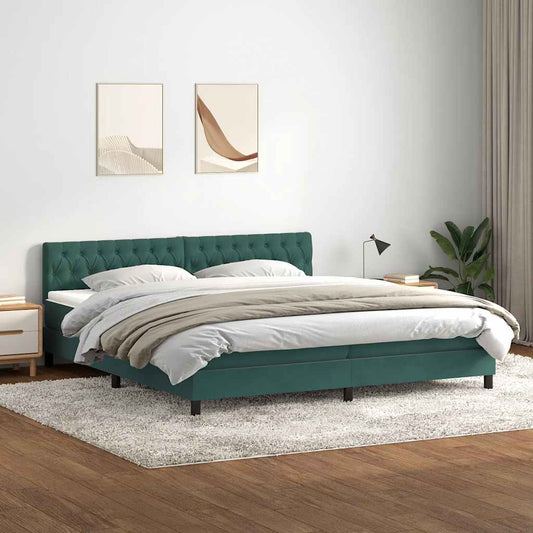 vidaXL Κρεβάτι Boxspring με Στρώμα Σκούρο Πράσινο 180x210εκ. Βελούδινο