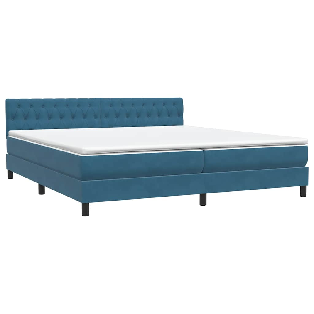 vidaXL Κρεβάτι Boxspring με Στρώμα Σκούρο Μπλε 200x220 εκ. Βελούδινο