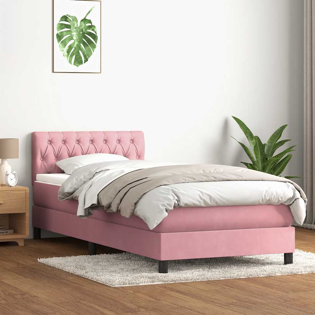 vidaXL Κρεβάτι Boxspring με Στρώμα Ροζ 80x220 εκ. Βελούδινο