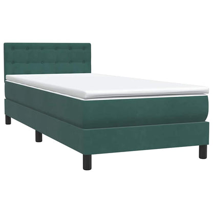 vidaXL Κρεβάτι Boxspring με Στρώμα Σκούρο Πράσινο 100x210εκ. Βελούδινο