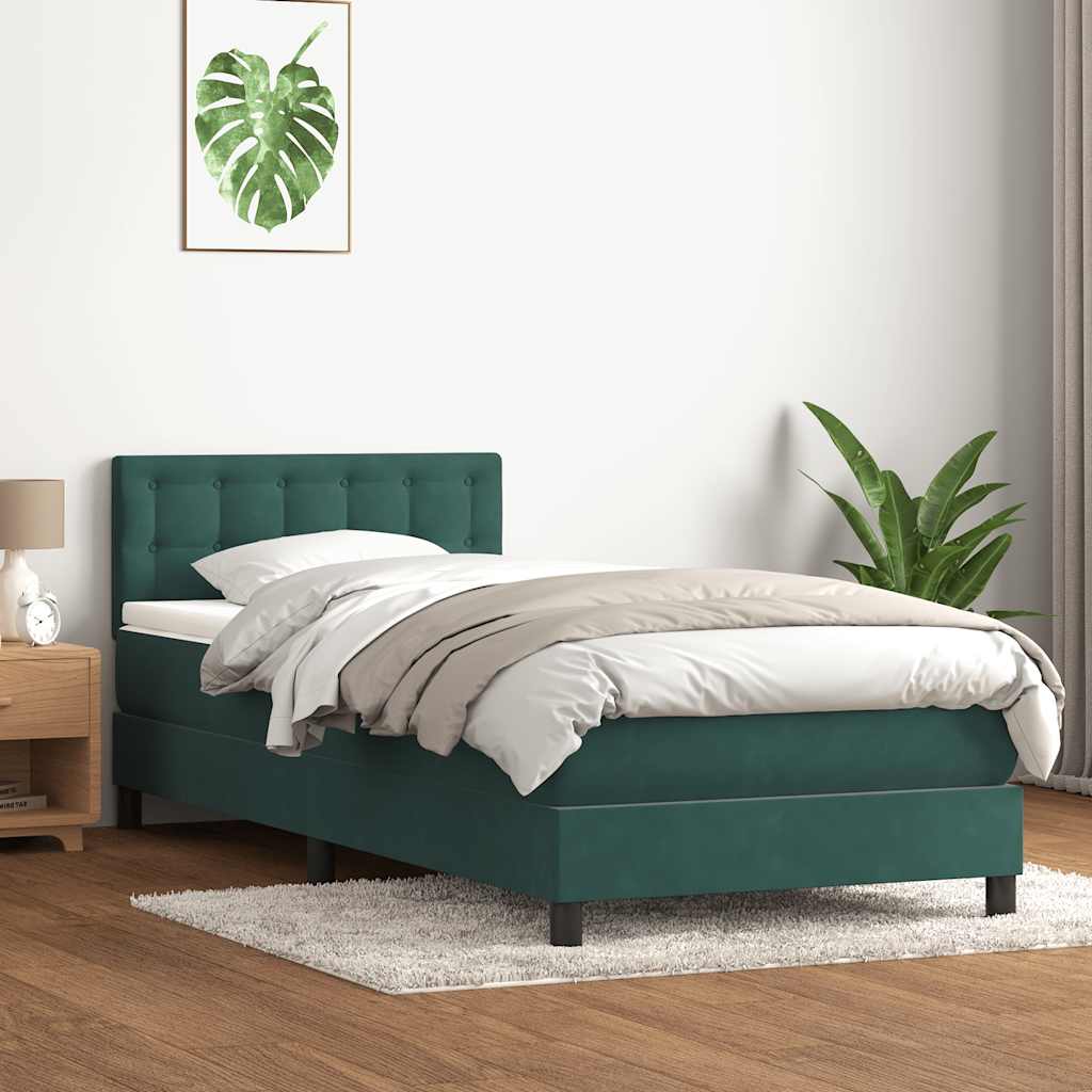 vidaXL Κρεβάτι Boxspring με Στρώμα Σκούρο Πράσινο 100x210εκ. Βελούδινο