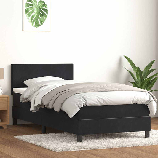 vidaXL Κρεβάτι Boxspring με Στρώμα Μαύρο 90x210 εκ. Βελούδινο