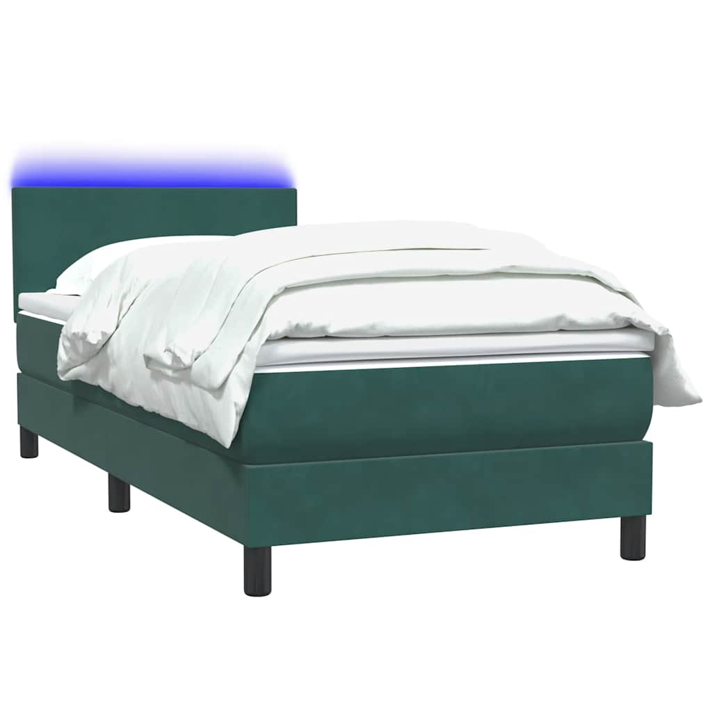 vidaXL Κρεβάτι Boxspring με Στρώμα Σκούρο Πράσινο 100x210εκ. Βελούδινο