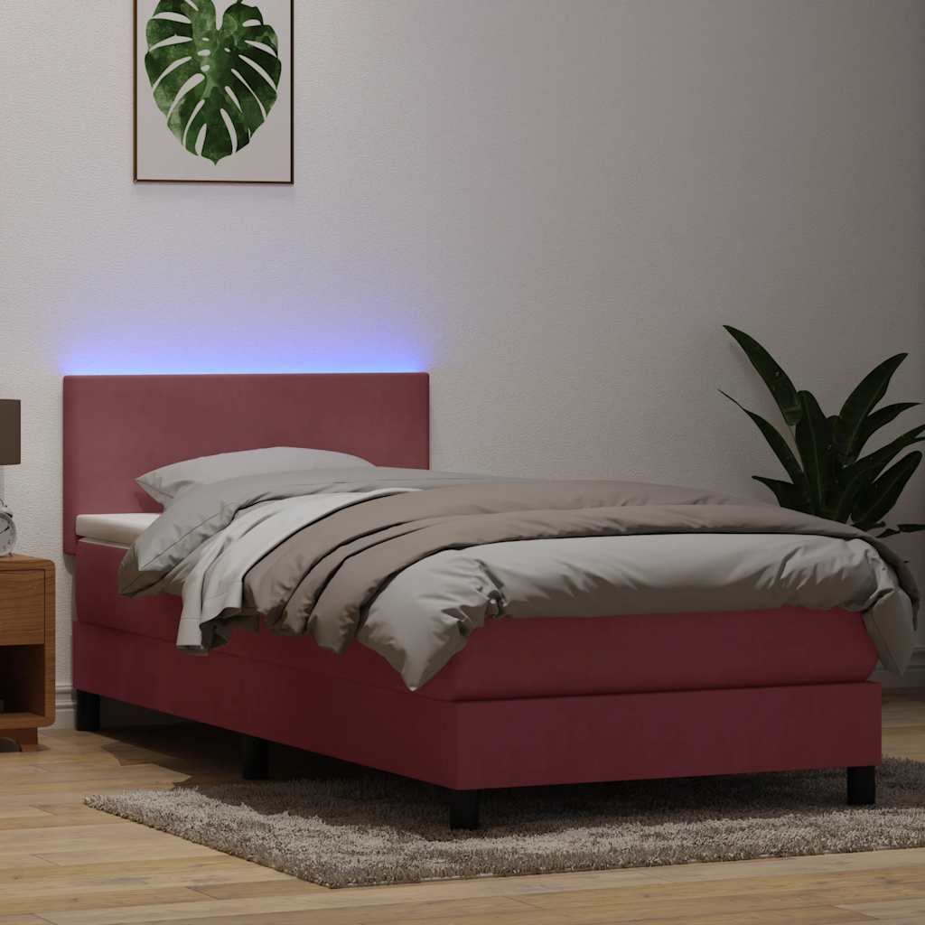 vidaXL Κρεβάτι Boxspring με Στρώμα Ροζ 100x210 εκ. Βελούδινο