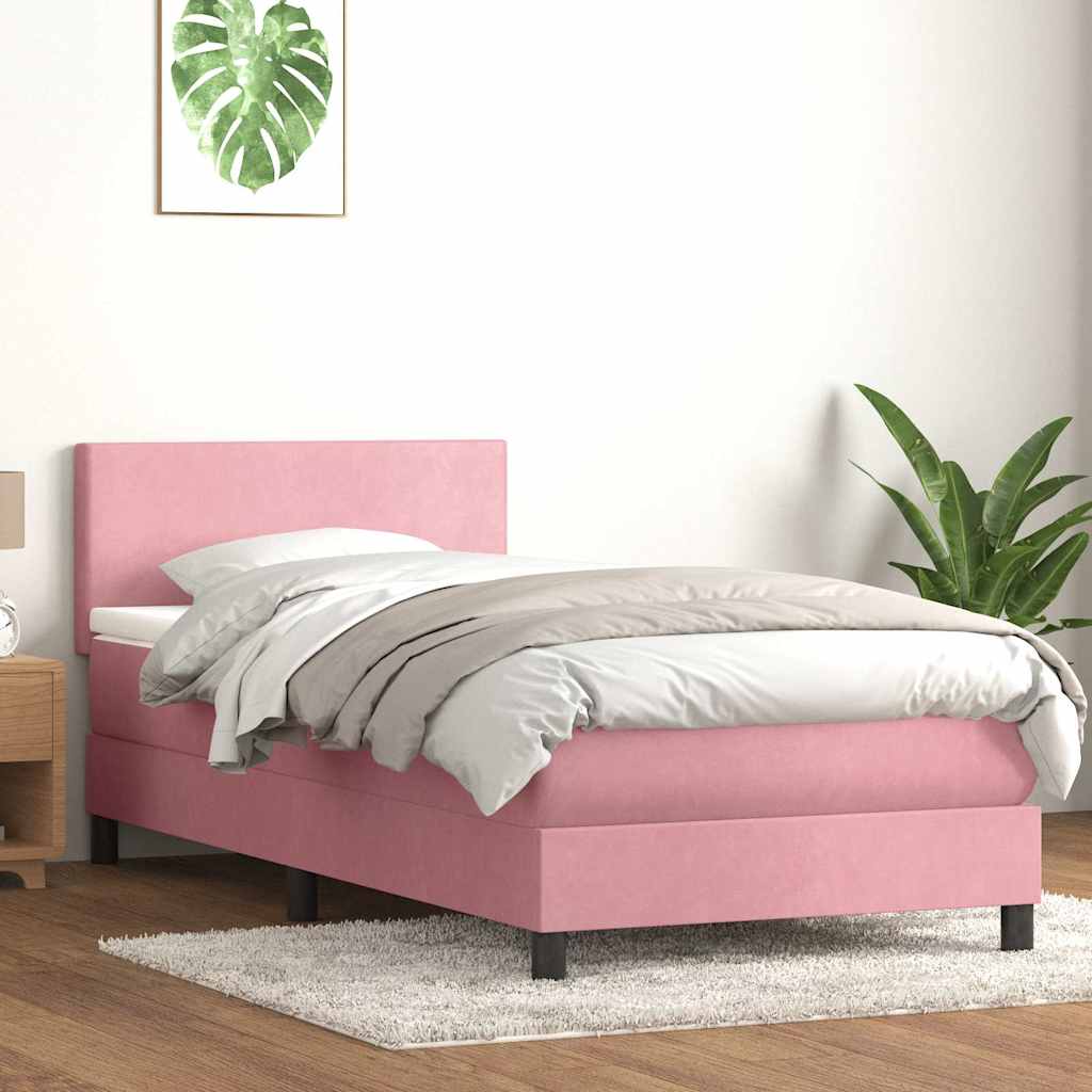 vidaXL Κρεβάτι Boxspring με Στρώμα Ροζ 100x210 εκ. Βελούδινο