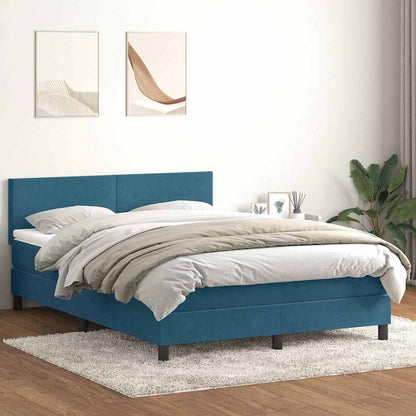 vidaXL Κρεβάτι Boxspring με Στρώμα Σκούρο Μπλε 160x210 εκ. Βελούδινο