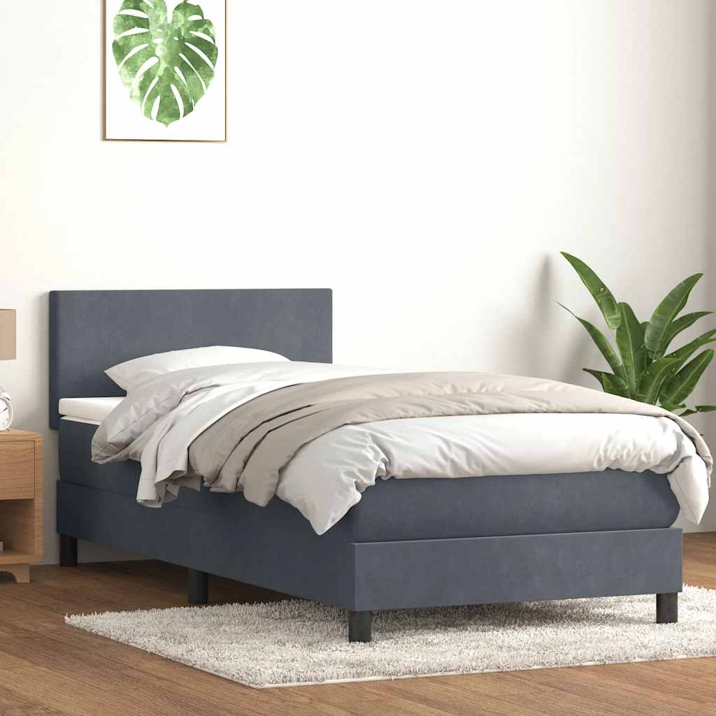 vidaXL Κρεβάτι Boxspring με Στρώμα Σκούρο Γκρι 80x220 εκ. Βελούδινο