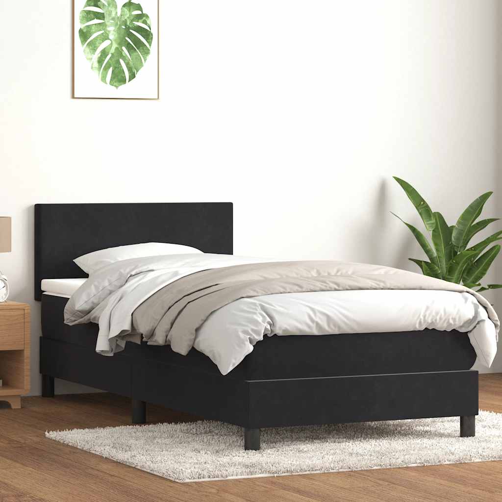 vidaXL Κρεβάτι Boxspring με Στρώμα Μαύρο 80x220 εκ. Βελούδινο