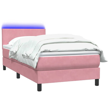 vidaXL Κρεβάτι Boxspring με Στρώμα Ροζ 80x220 εκ. Βελούδινο