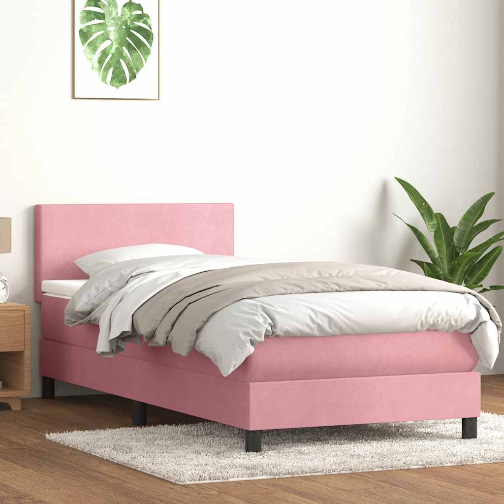 vidaXL Κρεβάτι Boxspring με Στρώμα Ροζ 80x220 εκ. Βελούδινο