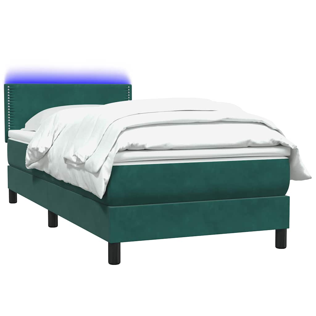 vidaXL Κρεβάτι Boxspring με Στρώμα Σκούρο Πράσινο 100x210εκ. Βελούδινο