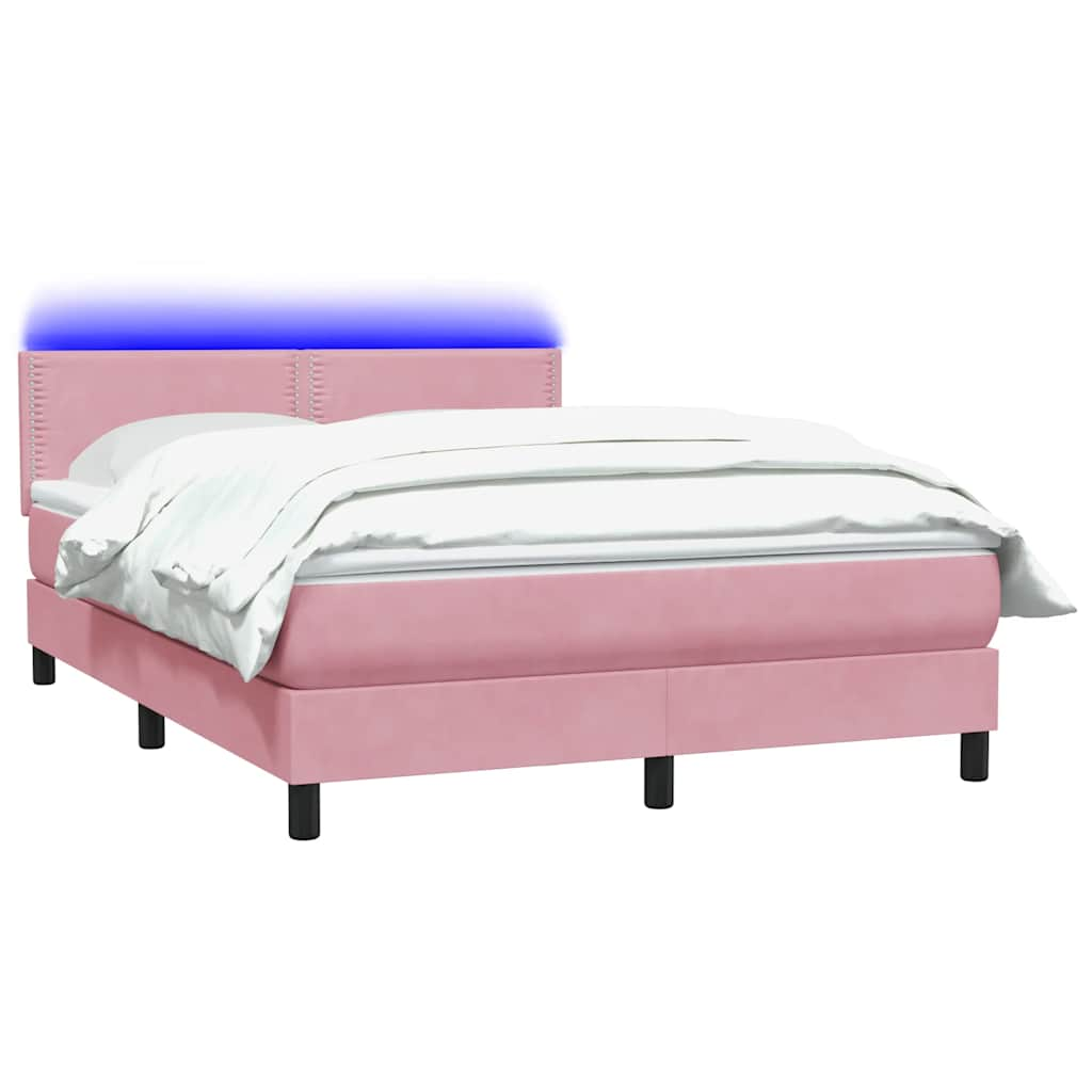 vidaXL Κρεβάτι Boxspring με Στρώμα Ροζ 140x210 εκ. Βελούδινο