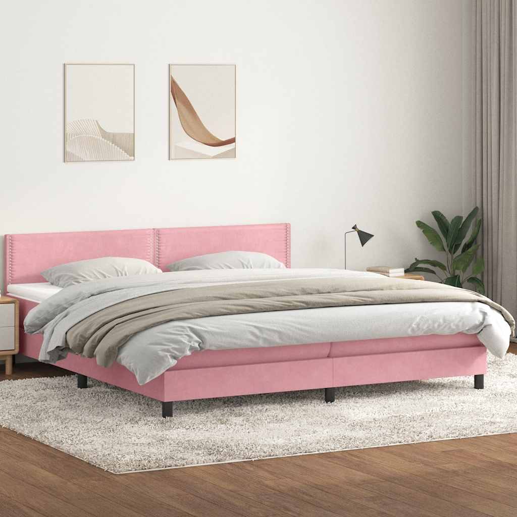 vidaXL Κρεβάτι Boxspring με Στρώμα Ροζ 200x210 εκ. Βελούδινο