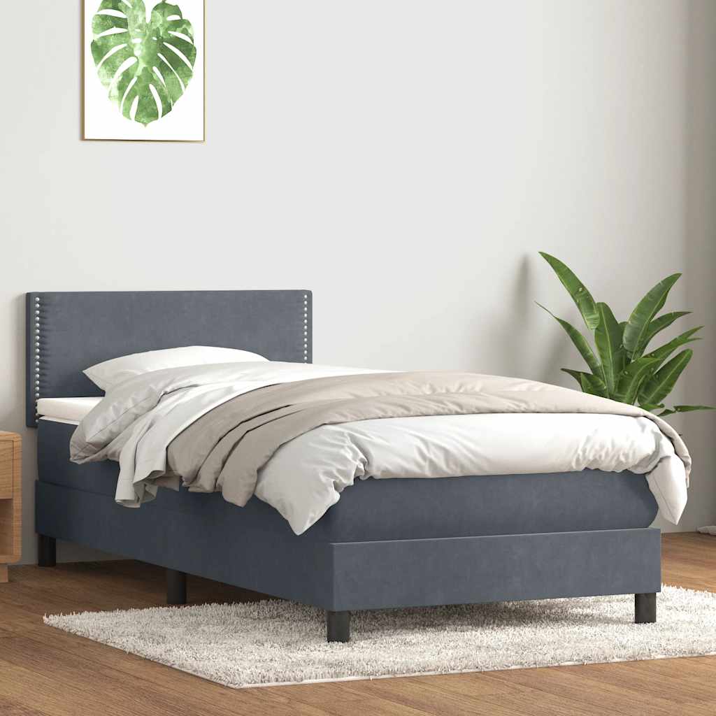 vidaXL Κρεβάτι Boxspring με Στρώμα Σκούρο Γκρι 90x220 εκ. Βελούδινο