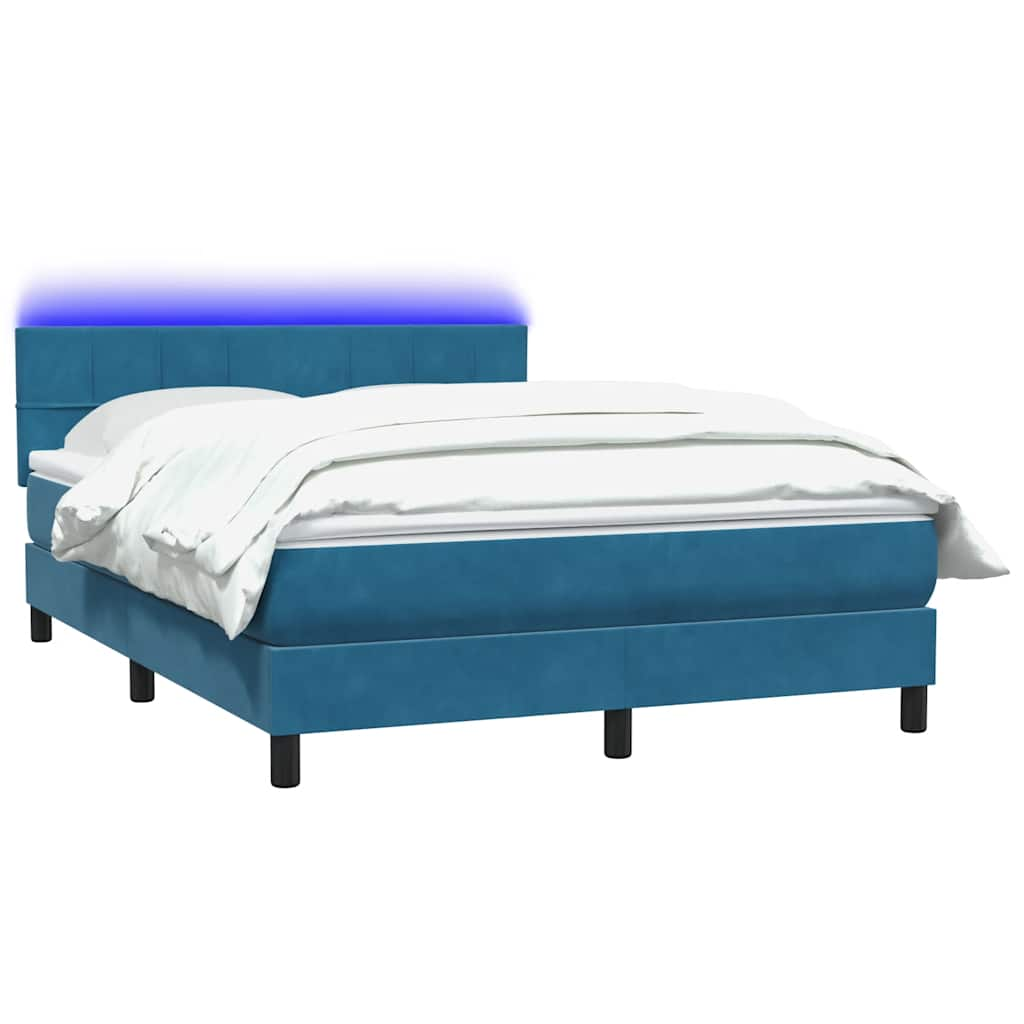 vidaXL Κρεβάτι Boxspring με Στρώμα Σκούρο Μπλε 140x210 εκ. Βελούδινο