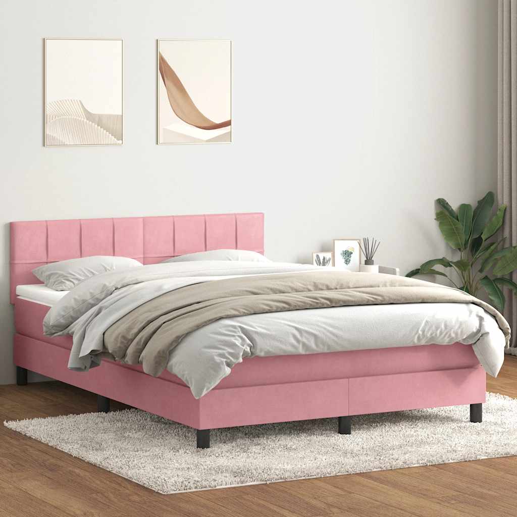 vidaXL Κρεβάτι Boxspring με Στρώμα Ροζ 140x210 εκ. Βελούδινο