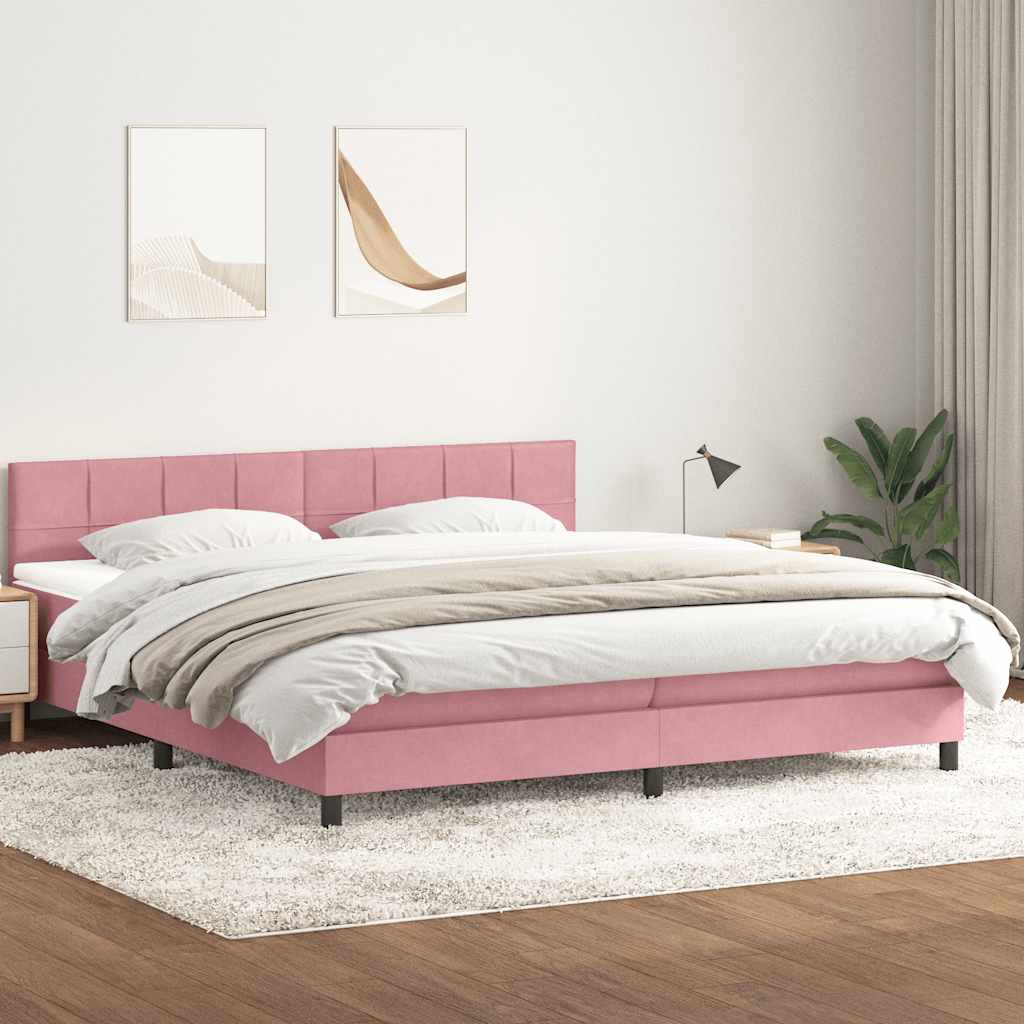 vidaXL Κρεβάτι Boxspring με Στρώμα Ροζ 180x210 εκ. Βελούδινο