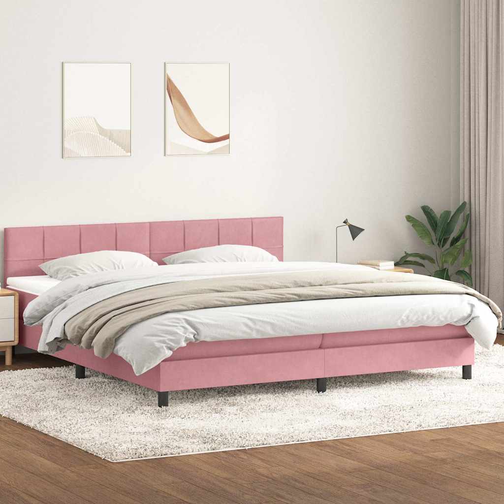 vidaXL Κρεβάτι Boxspring με Στρώμα Ροζ 200x210 εκ. Βελούδινο