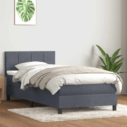 vidaXL Κρεβάτι Boxspring με Στρώμα Σκούρο Γκρι 80x220 εκ. Βελούδινο