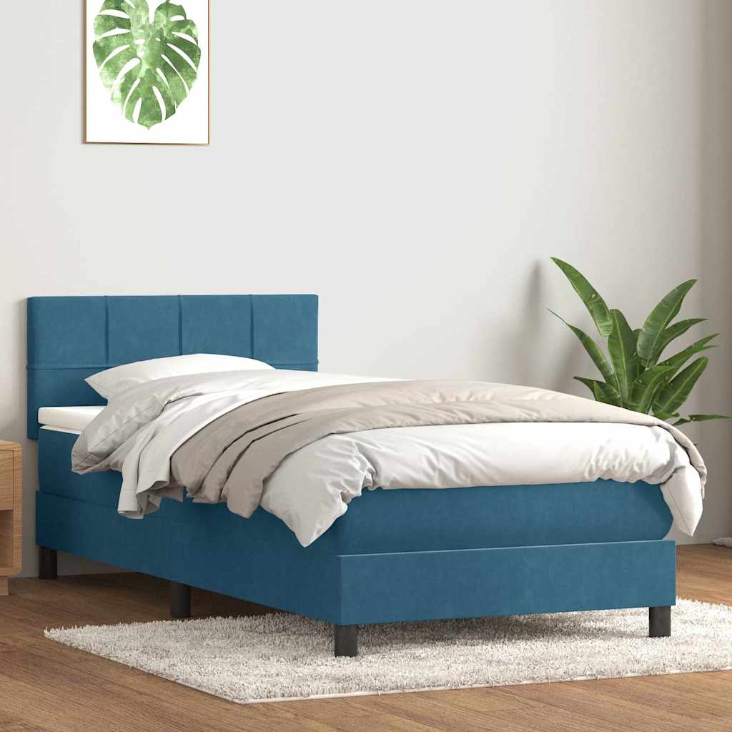 vidaXL Κρεβάτι Boxspring με Στρώμα Σκούρο Μπλε 80x220 εκ. Βελούδινο