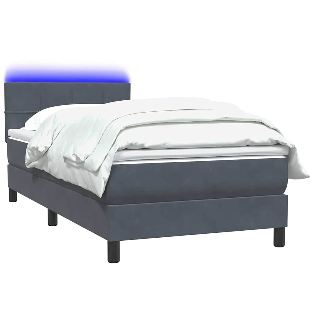 vidaXL Κρεβάτι Boxspring με Στρώμα Σκούρο Γκρι 90x220 εκ. Βελούδινο