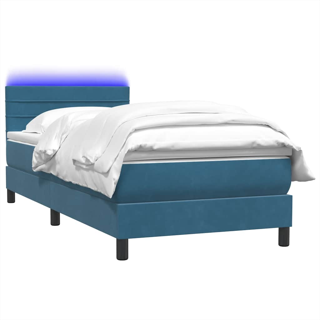 vidaXL Κρεβάτι Boxspring με Στρώμα Σκούρο Μπλε 100x210 εκ. Βελούδινο