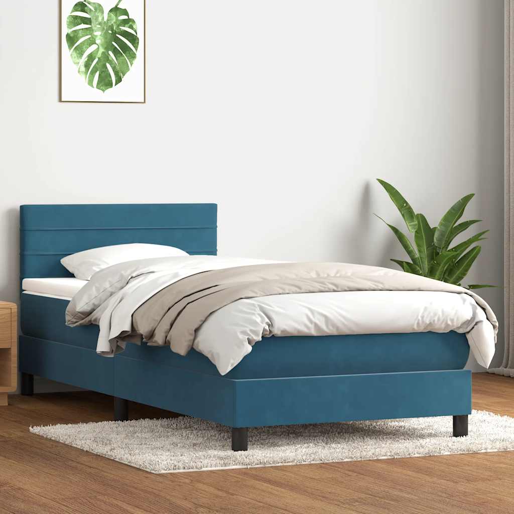 vidaXL Κρεβάτι Boxspring με Στρώμα Σκούρο Μπλε 100x210 εκ. Βελούδινο