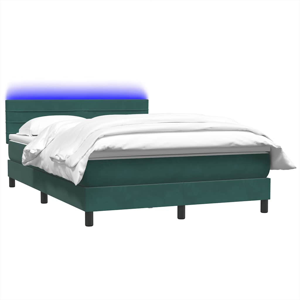 vidaXL Κρεβάτι Boxspring με Στρώμα Σκούρο Πράσινο 140x210εκ. Βελούδινο