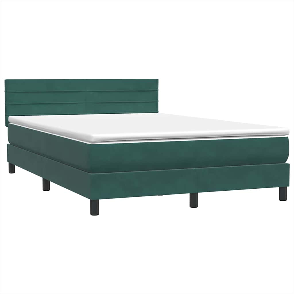 vidaXL Κρεβάτι Boxspring με Στρώμα Σκούρο Πράσινο 140x210εκ. Βελούδινο