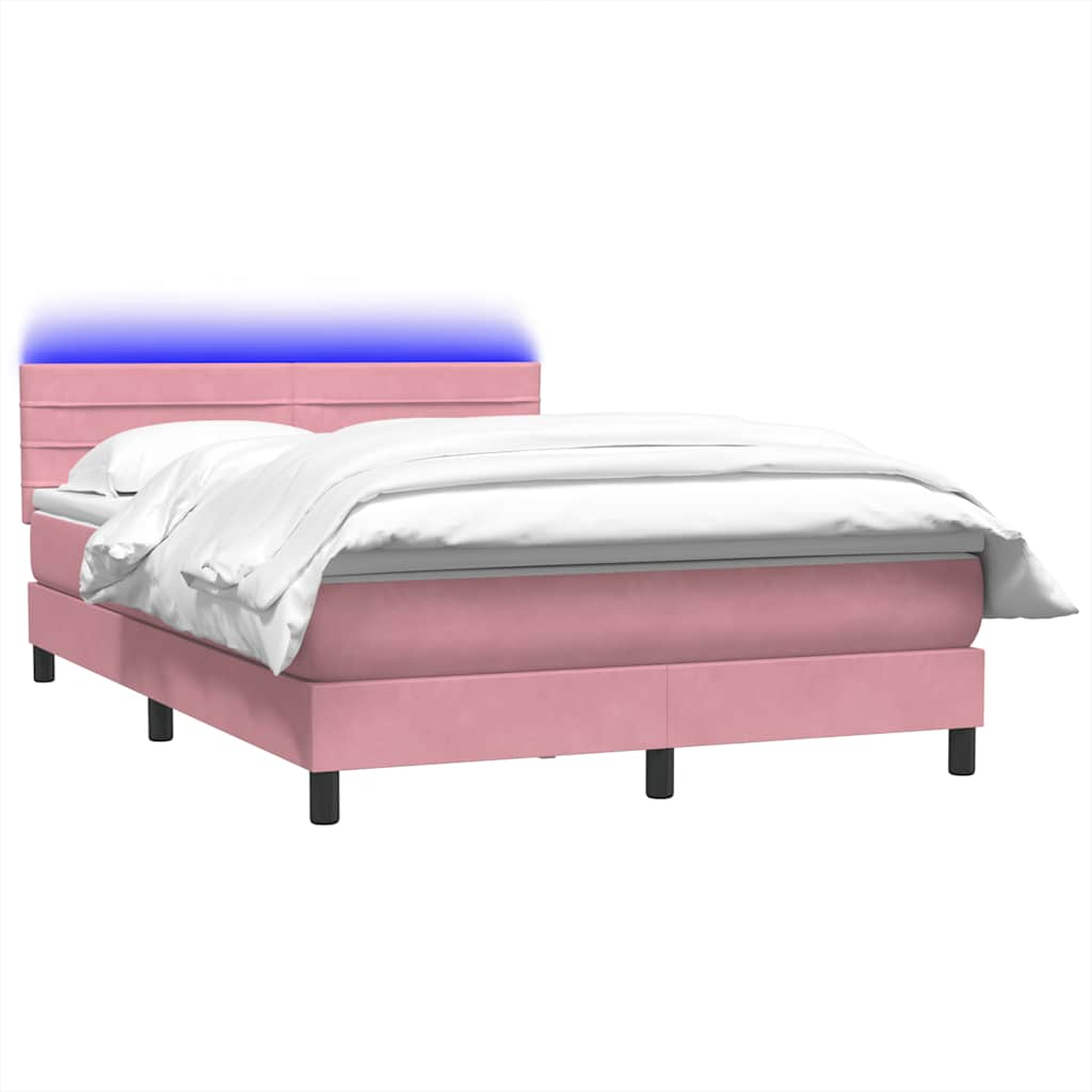 vidaXL Κρεβάτι Boxspring με Στρώμα Ροζ 140x210 εκ. Βελούδινο