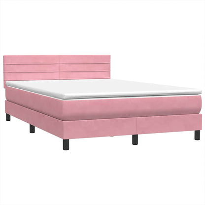 vidaXL Κρεβάτι Boxspring με Στρώμα Ροζ 140x210 εκ. Βελούδινο