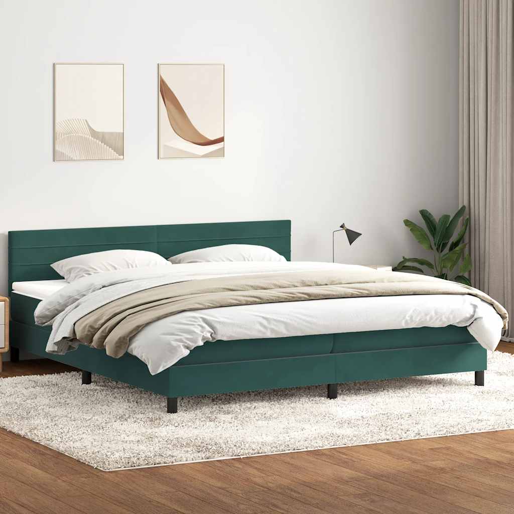 vidaXL Κρεβάτι Boxspring με Στρώμα Σκούρο Πράσινο 180x210εκ. Βελούδινο